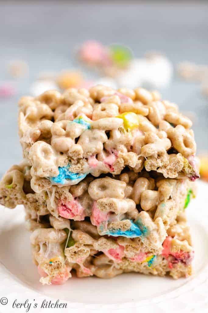 Stack of three marshmallow treats.