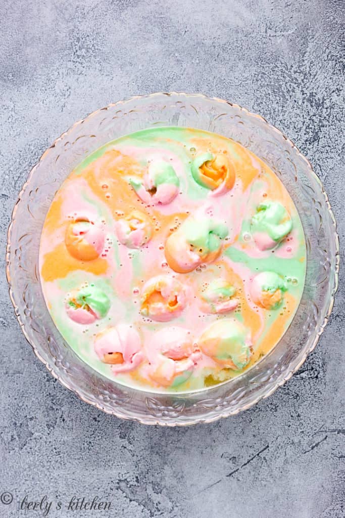 Top down view of sherbet ice cream in punch.