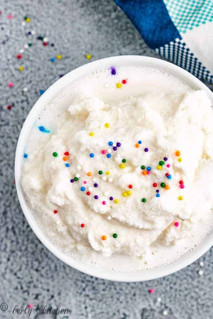 Top down view of snow ice cream.