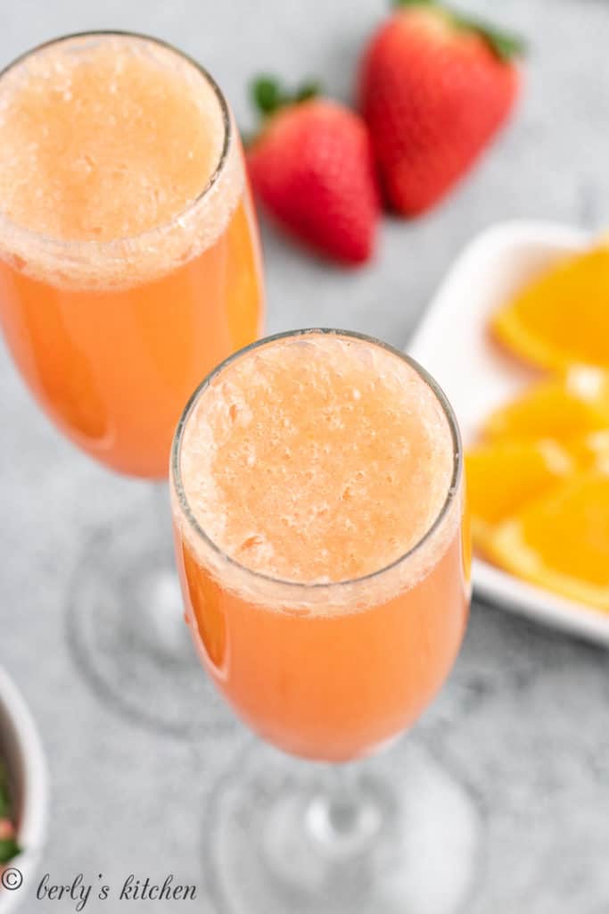Bubbly mimosas in glasses.