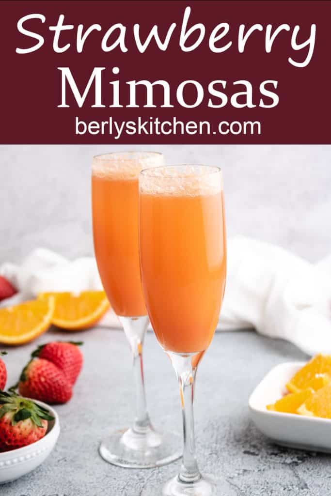 Strawberry mimosas with fresh fruit.