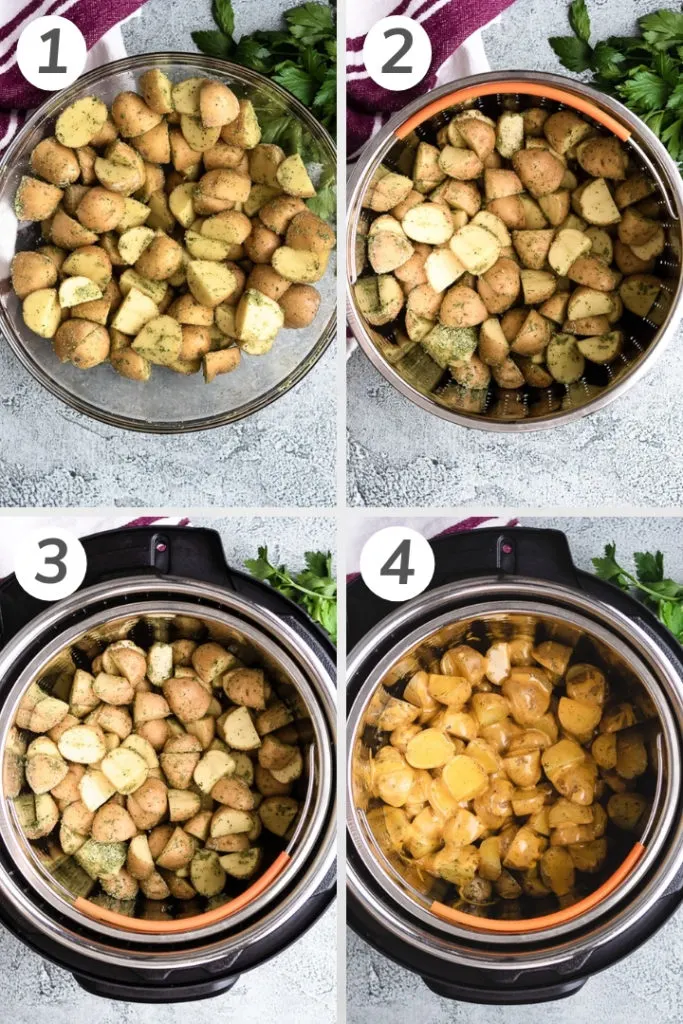 Collage showing how to make Instant Pot Ranch Potatoes.