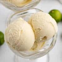 Top down view of ice cream in a glass cup.