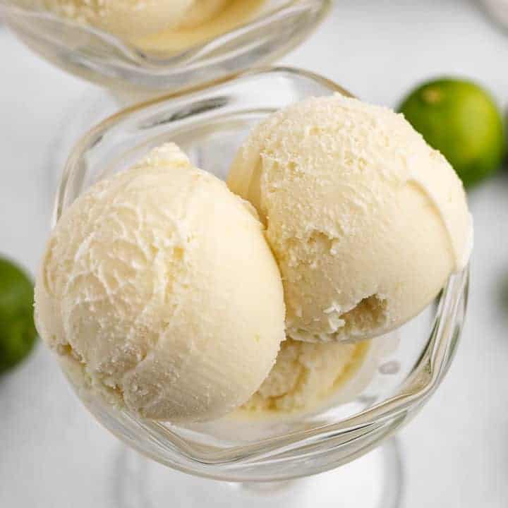 Key Lime Ice Cream Top down view of ice cream in a glass cup.