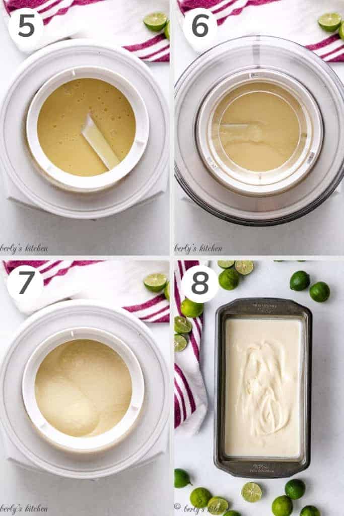 Collage style photo showing how to mix key lime ice cream.