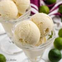 Ice cream scoops in a glass dish.