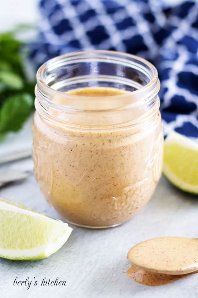 Close-up photo of the southwest dressing in a jar.