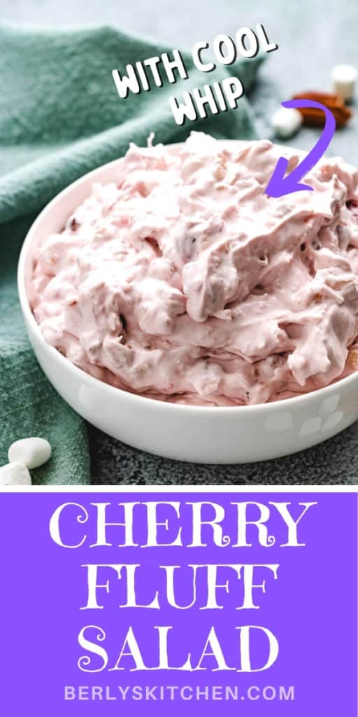Cherry fluff salad in a white bowl.