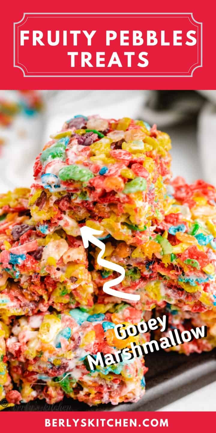 Colorful cereal bars stacked on a plate.