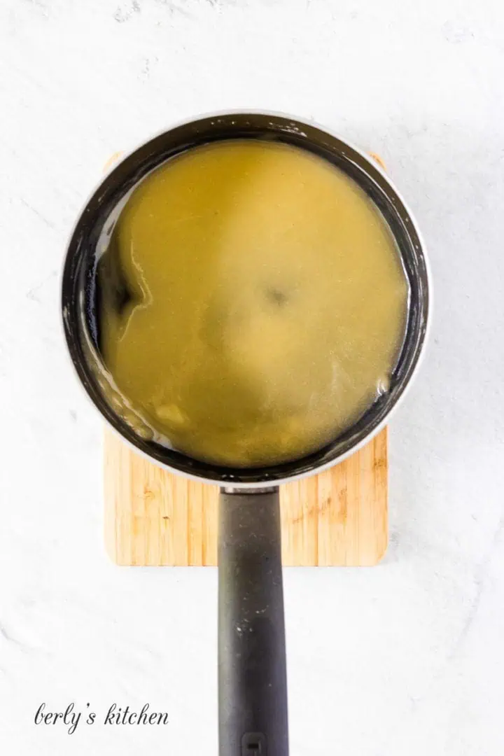 Top down view of roux in a pan.