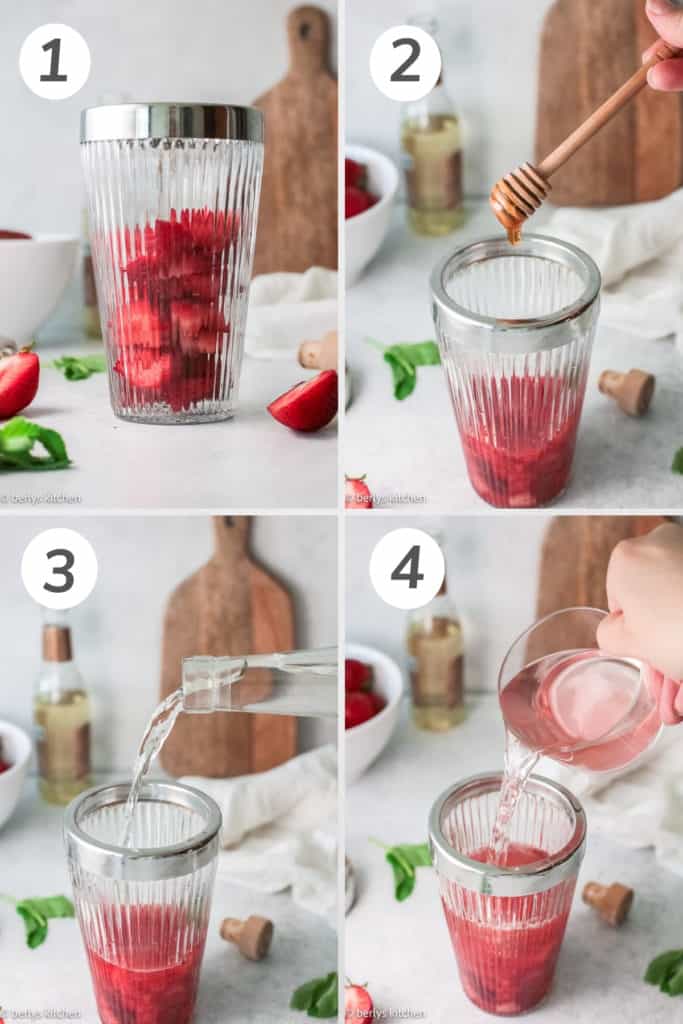 Collage showing how make a strawberry paloma.