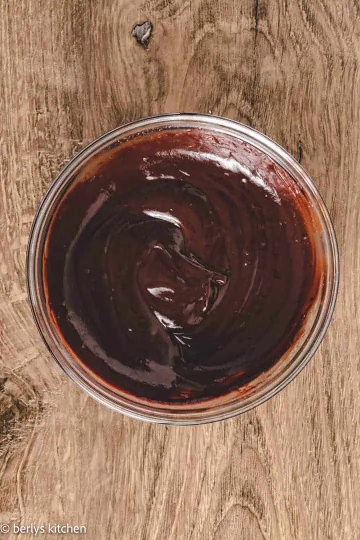Top down view of ganache in a bowl.