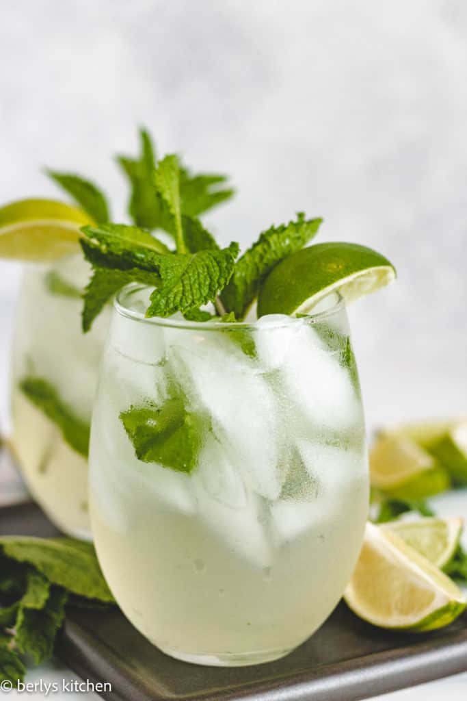 Two glasses of coconut mojito.