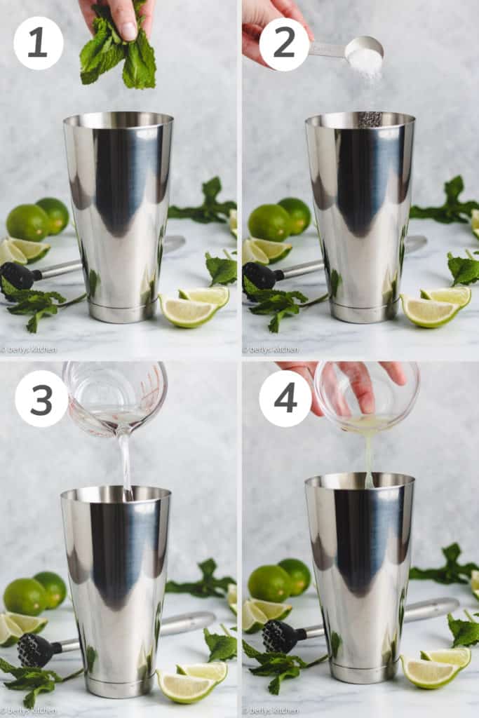 Collage showing how to make a coconut mojito.