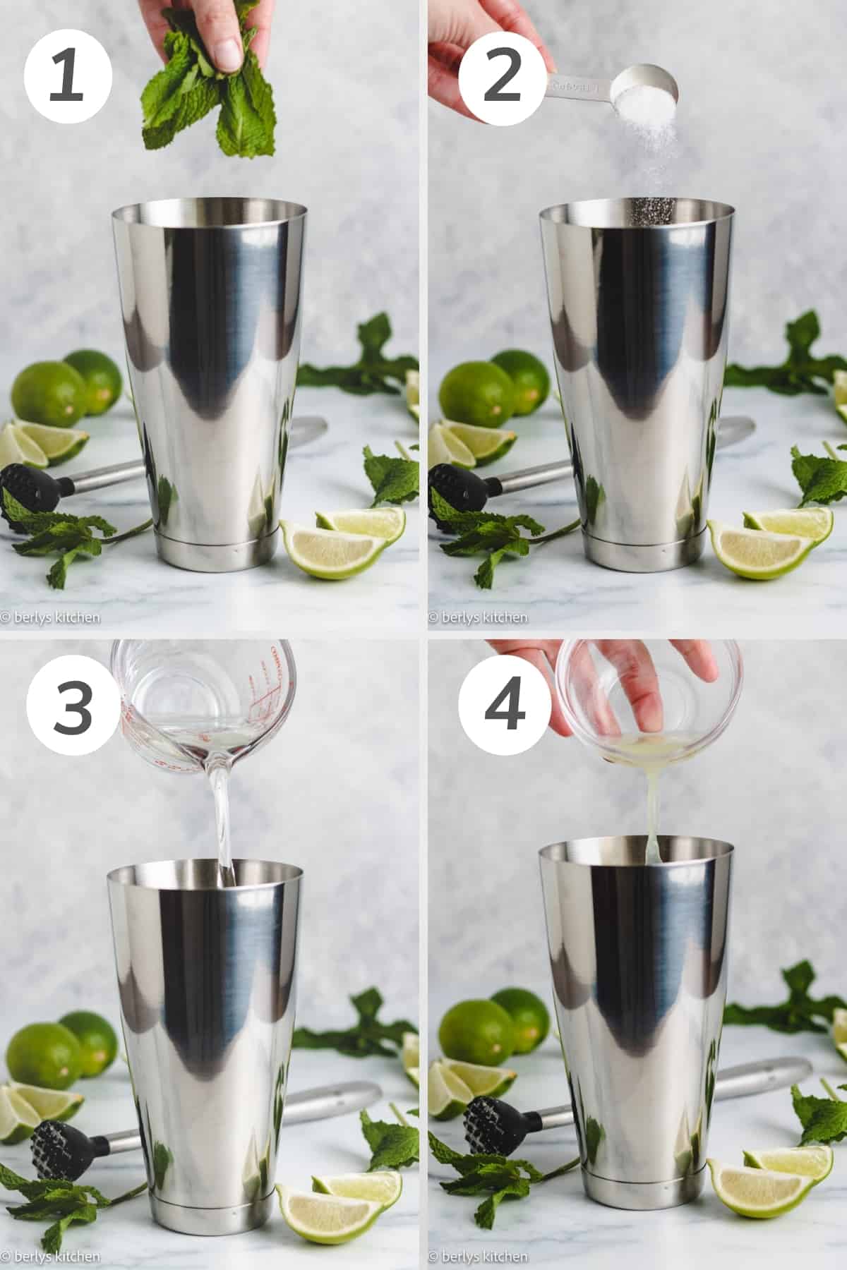 Collage showing how to make a coconut mojito.