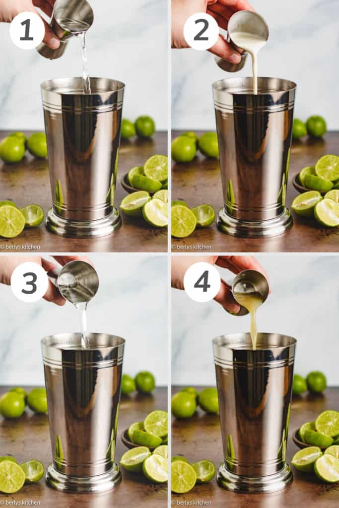 Collage showing how to make a key lime martini.