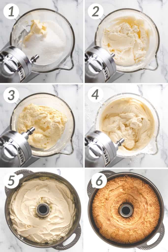 Collage showing how to make lemon pound cake.