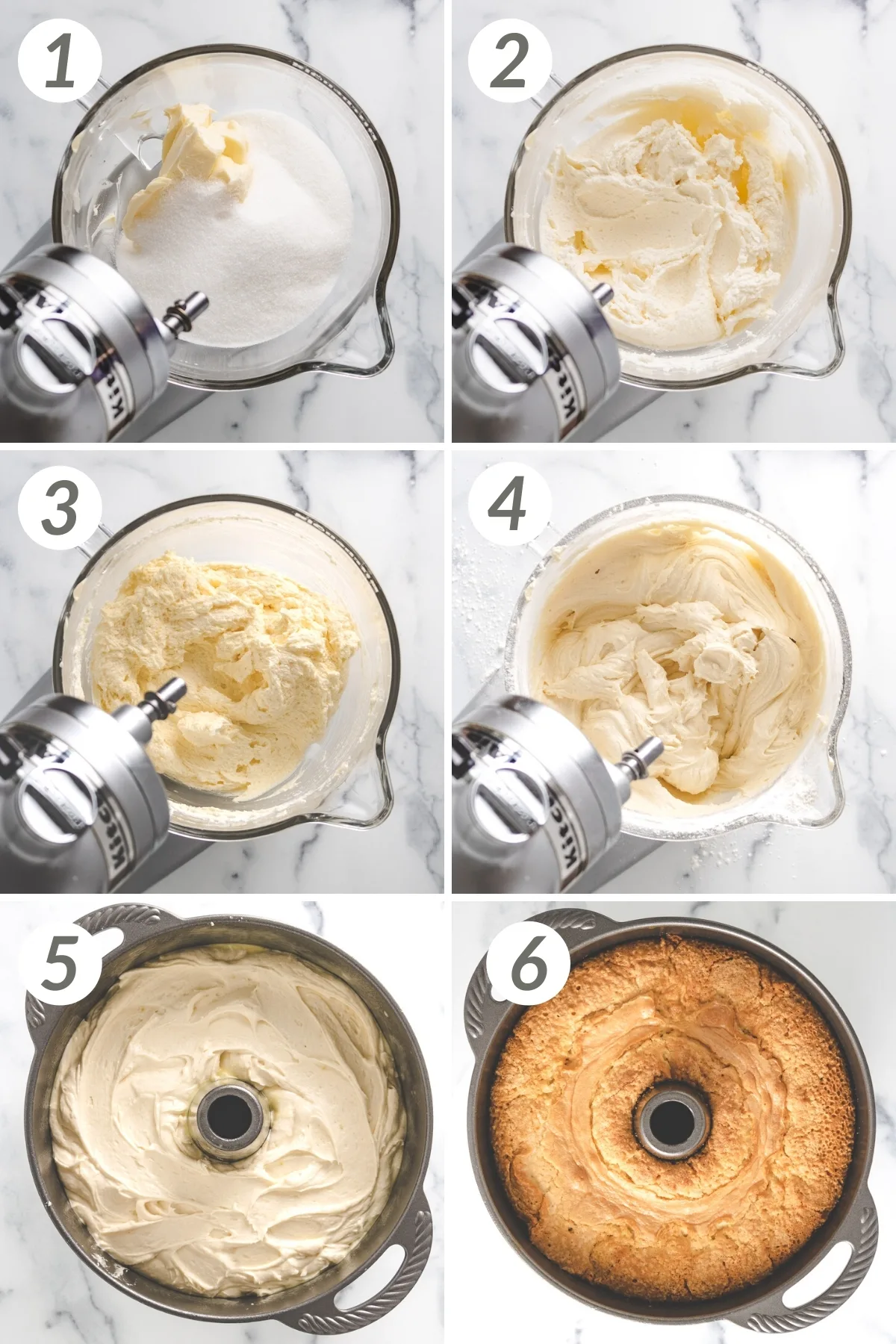 Collage showing how to make lemon pound cake.