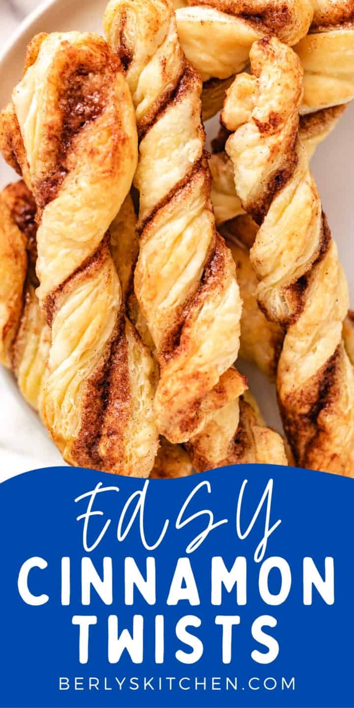 Close up of cinnamon puff pastry on a plate.