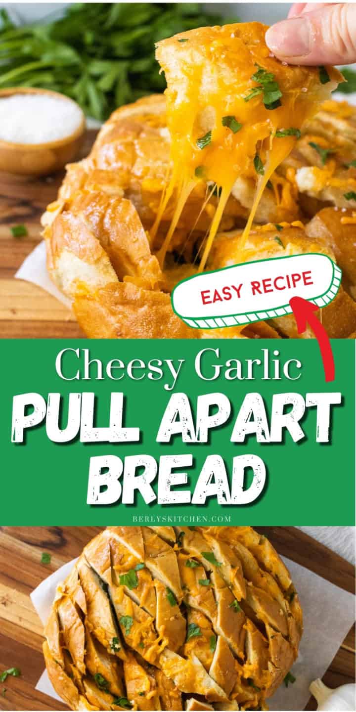 Collage showing two photos of garlic pull apart bread.