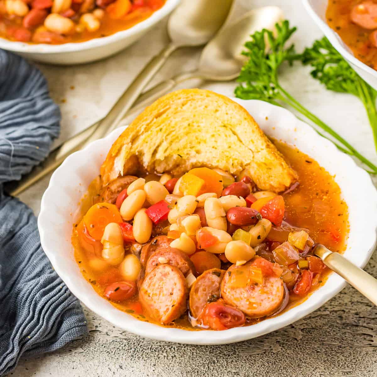 Slow cooker sausage and bean soup