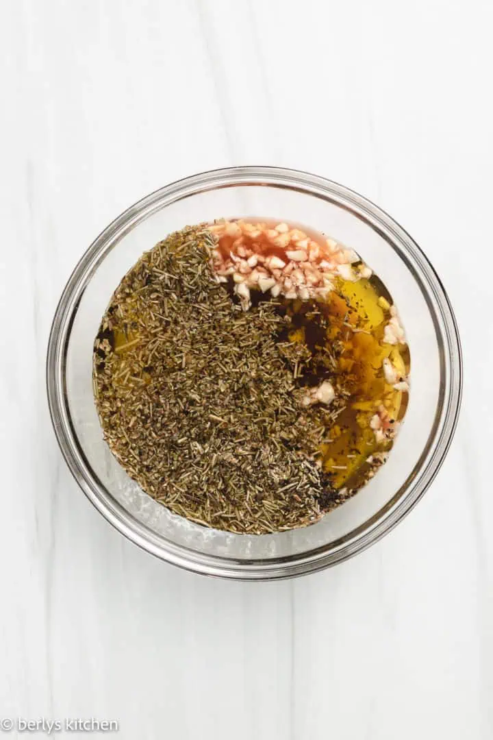 Ingredients for steak marinade in a bowl.