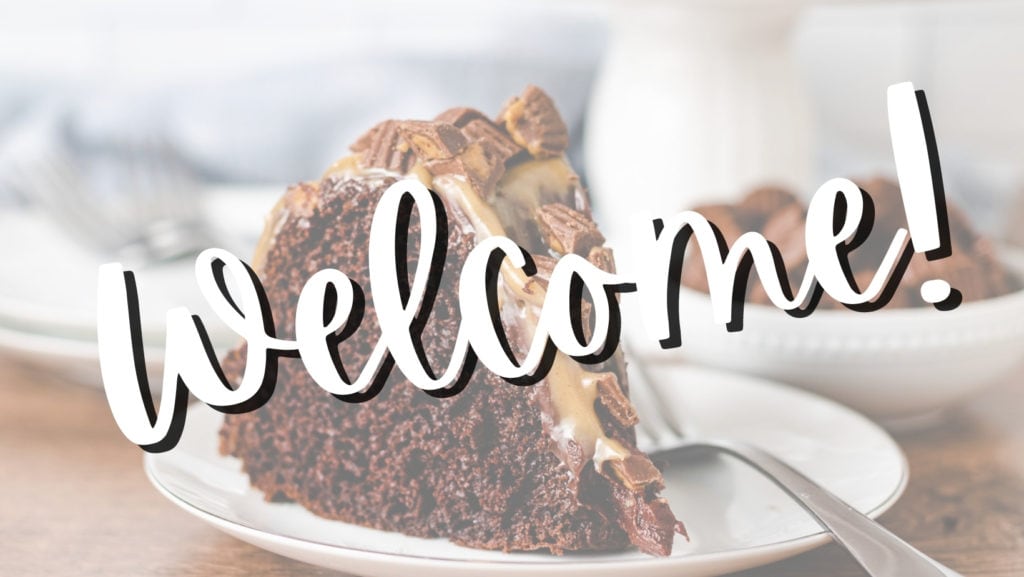Piece of cake with "welcome" written across.