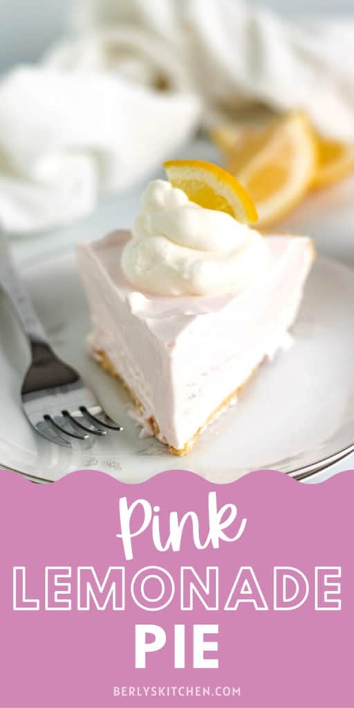 Pink Lemonade Pie with a fork on a plate.