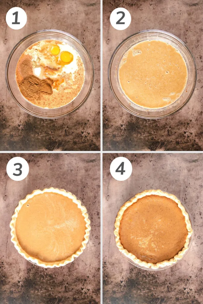 Collage showing how to make pumpkin pie.