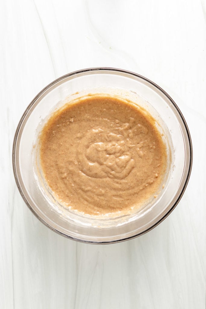 Top down view of cinnamon bread batter.