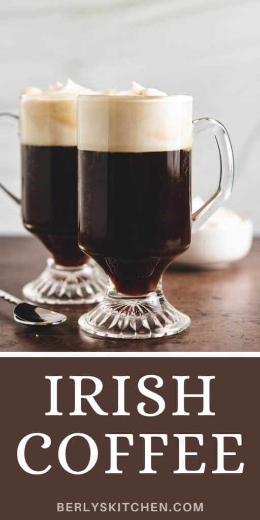 Two mugs of Irish coffee with whipped cream.
