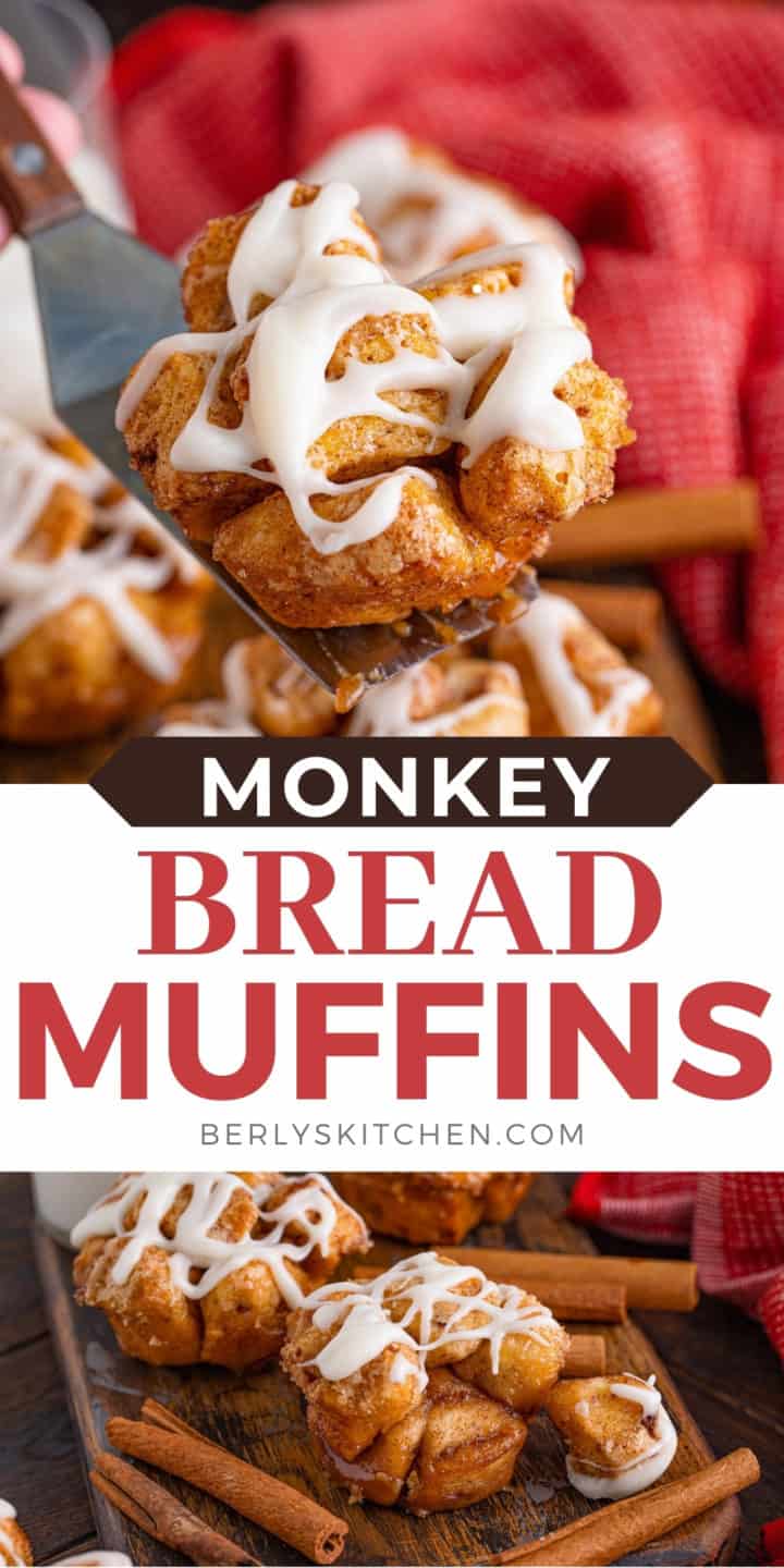 Two photos of monkey bread muffins in a collage.
