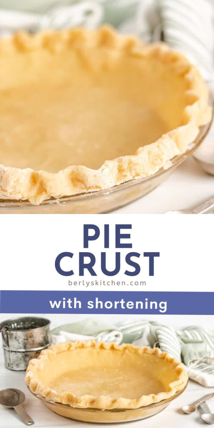 Two photos of pie crust with shortening in a collage.