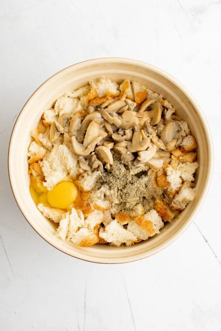 Ingredients for sage stuffing in a bowl.