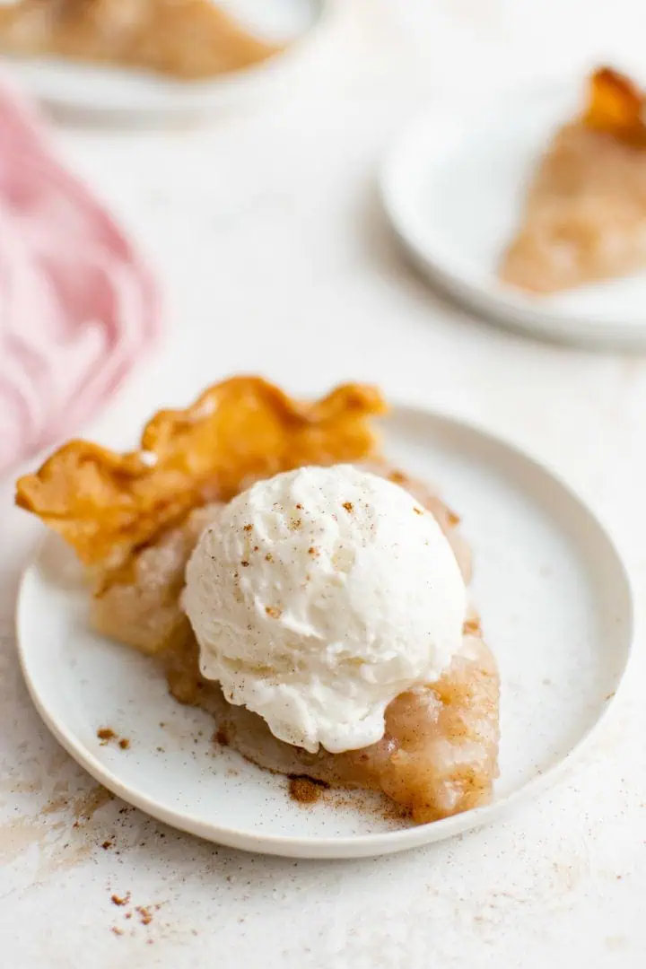 Water pie topped with ice cream.