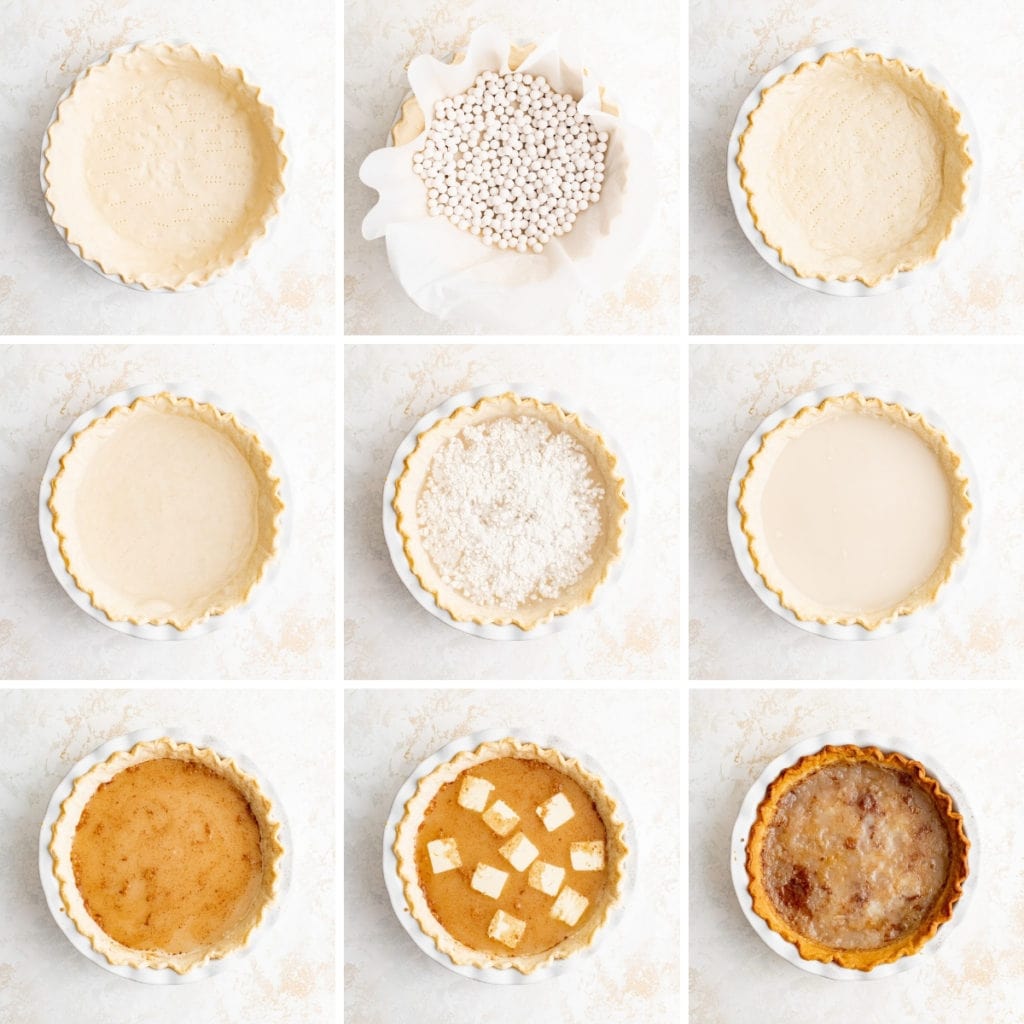 Collage showing how to make water pie.