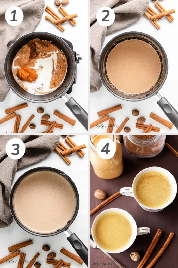 Collage showing how to make pumpkin spice creamer.