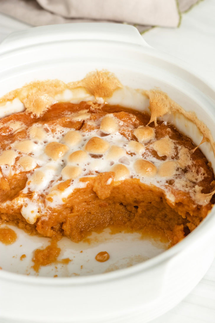 Sweet potato casserole in a dish.