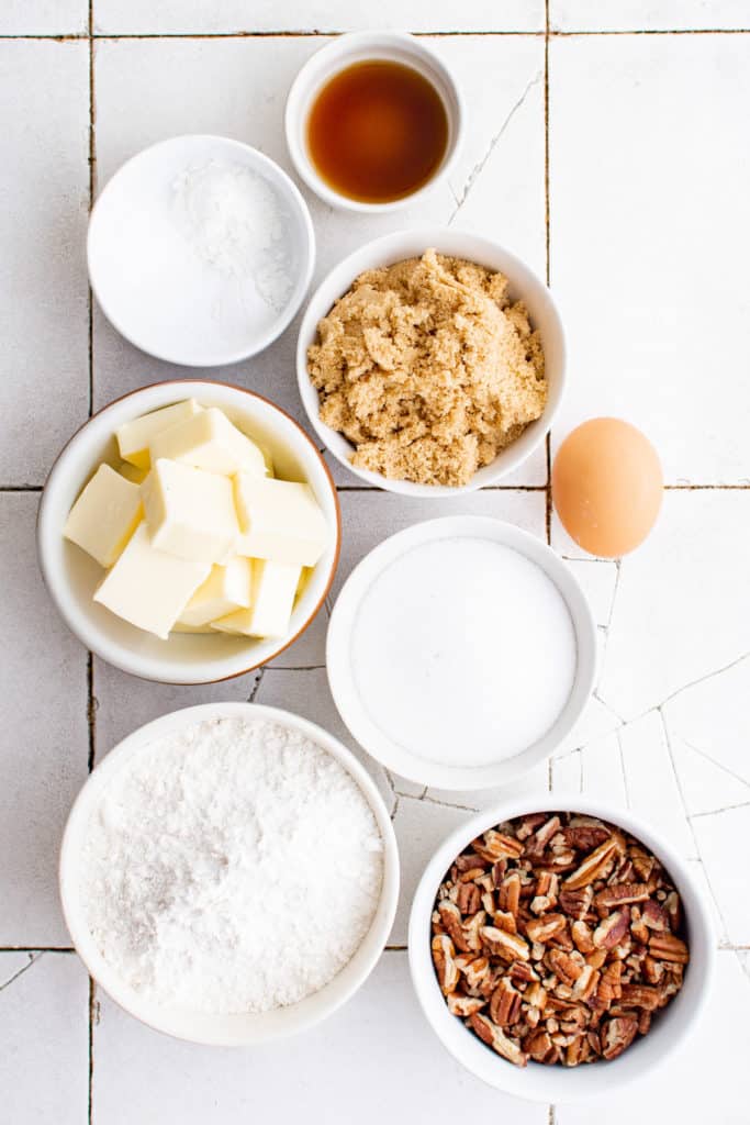 Ingredients needed for butter pecan cookies.