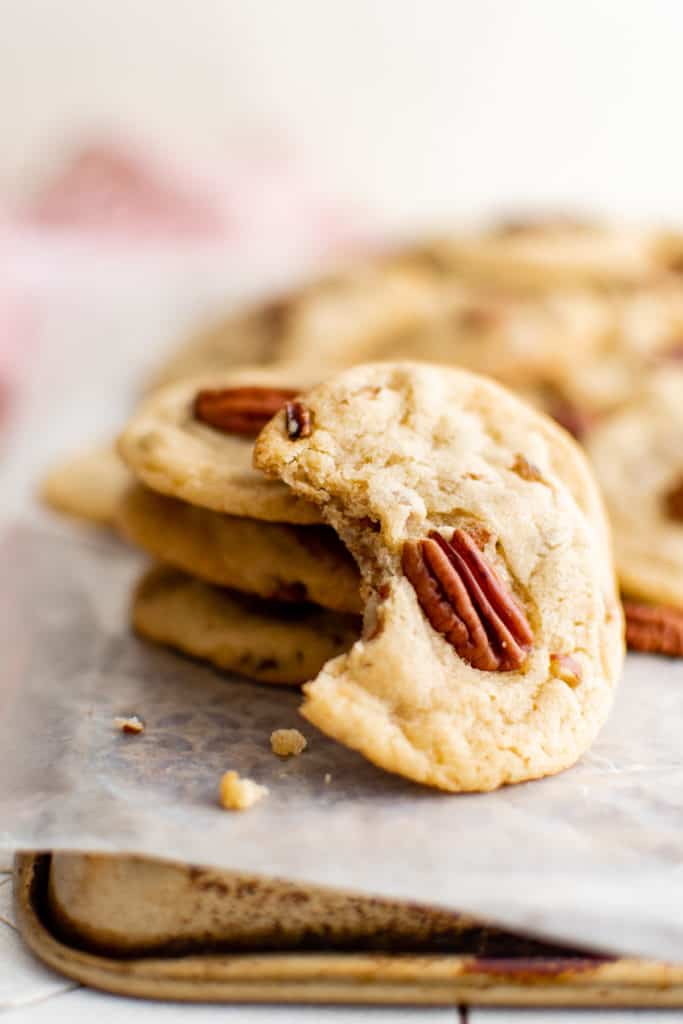 Cookie leaned against a stack of cookies.