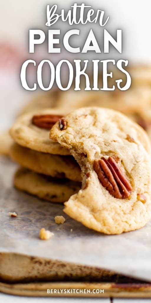 Close up view of cookies with pecans.