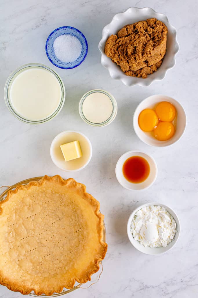 Ingredients needed for butterscotch pie.