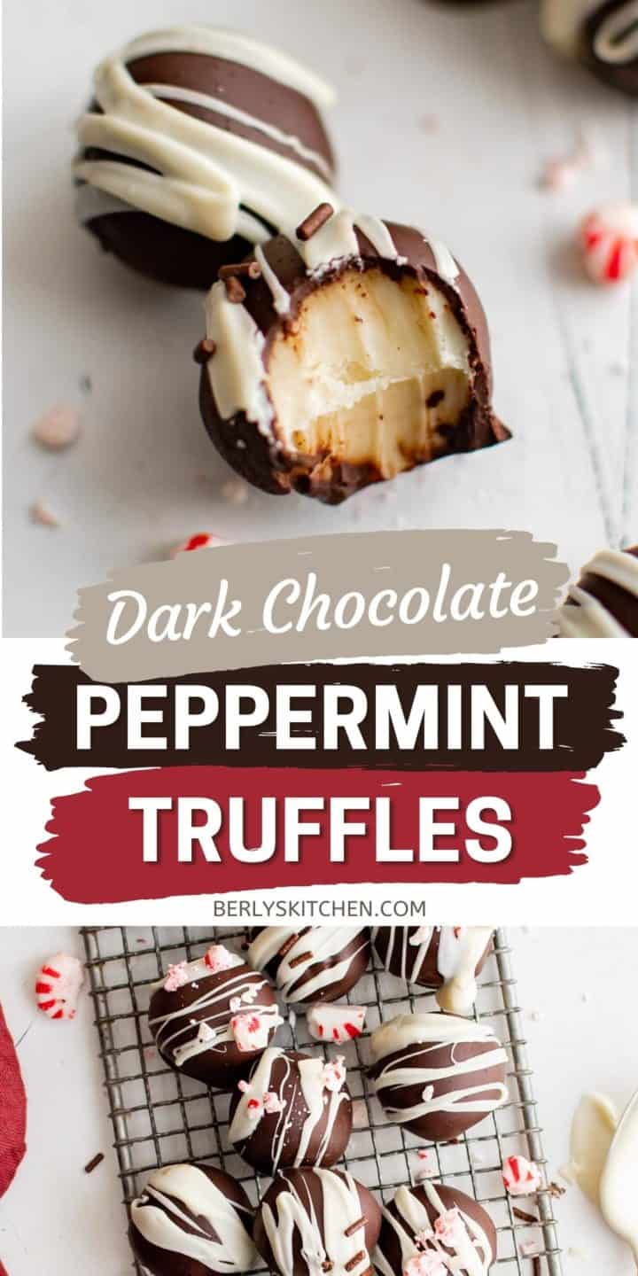 Collage of two photos of peppermint truffles.