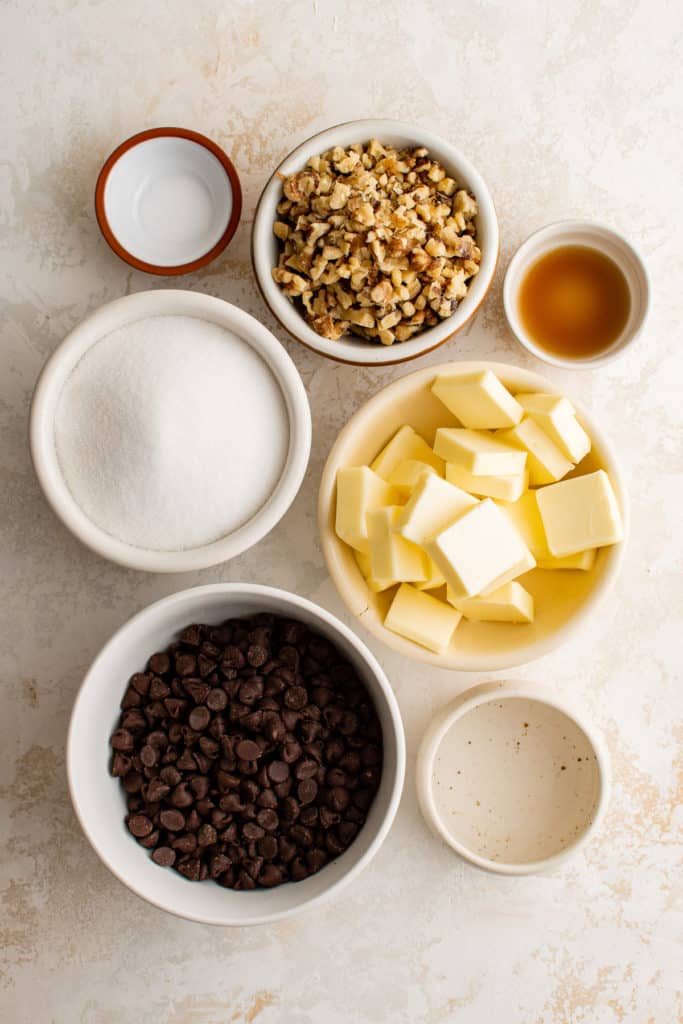 Ingredients needed to make English toffee.