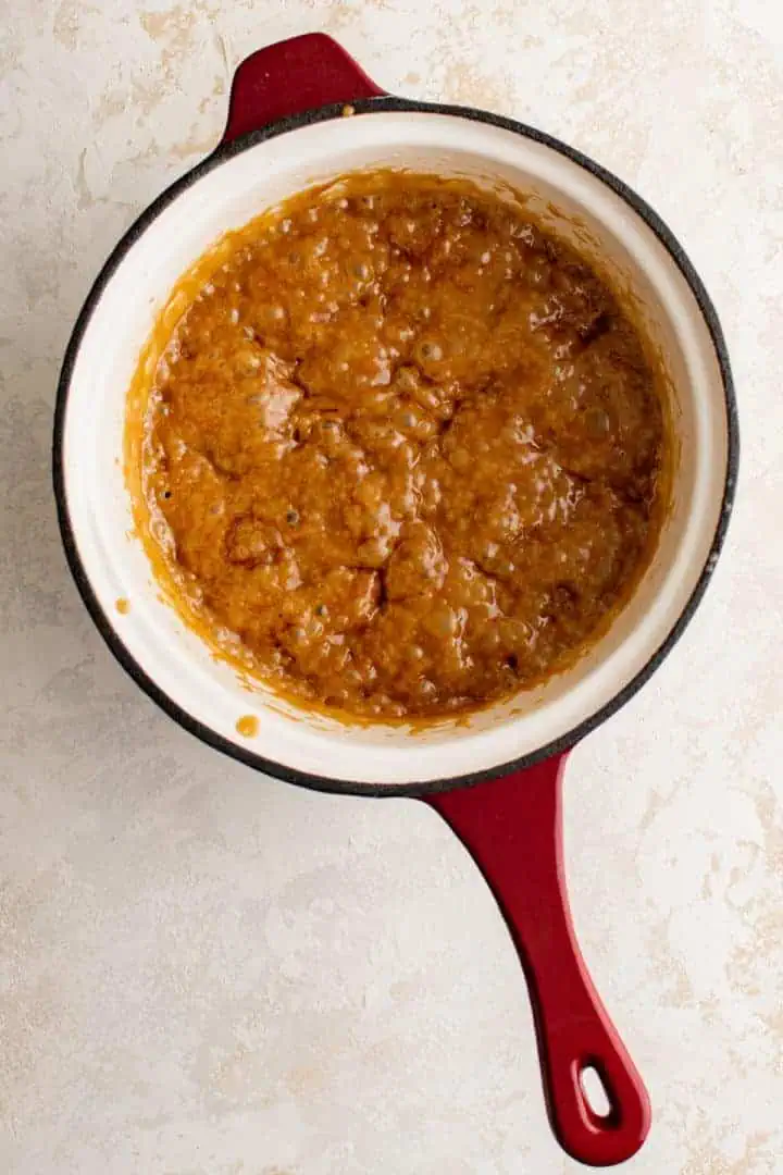 Caramelized sugar and butter in a pan.