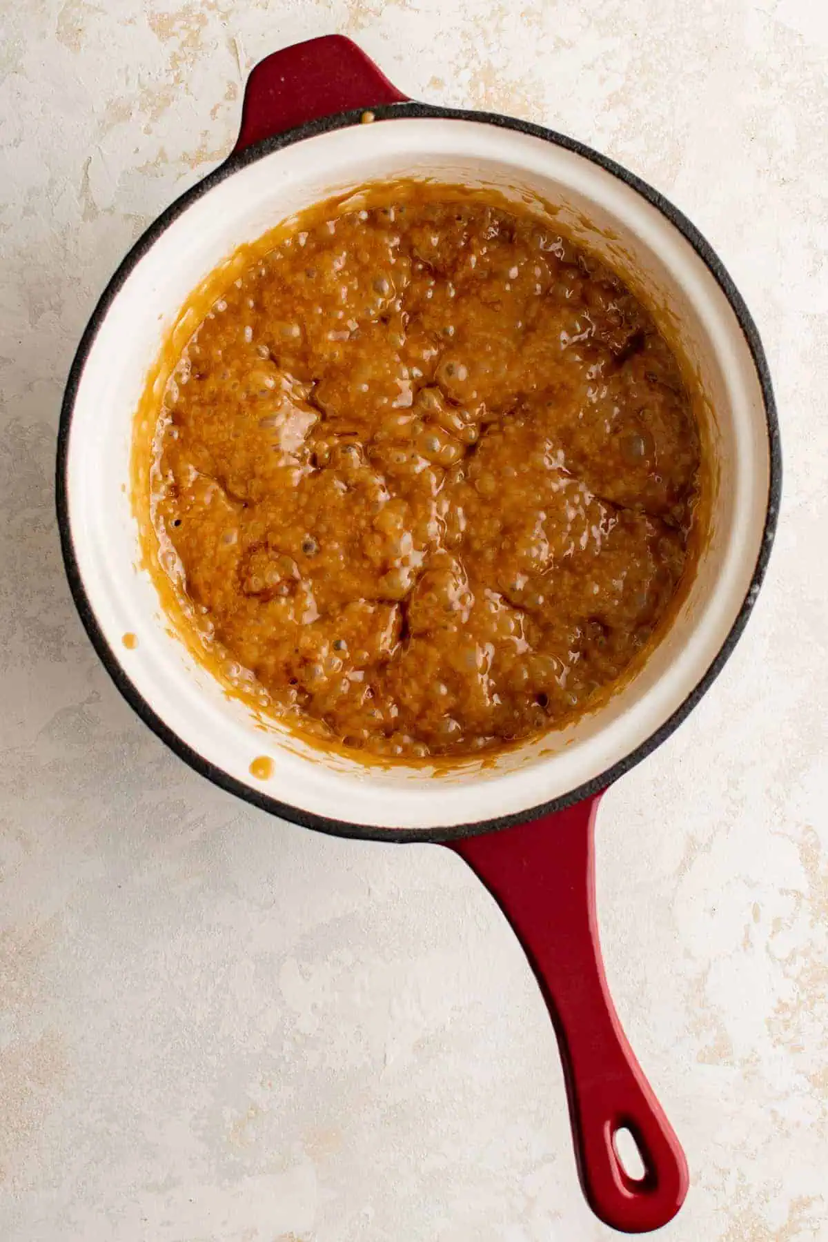 Caramelized sugar and butter in a pan.