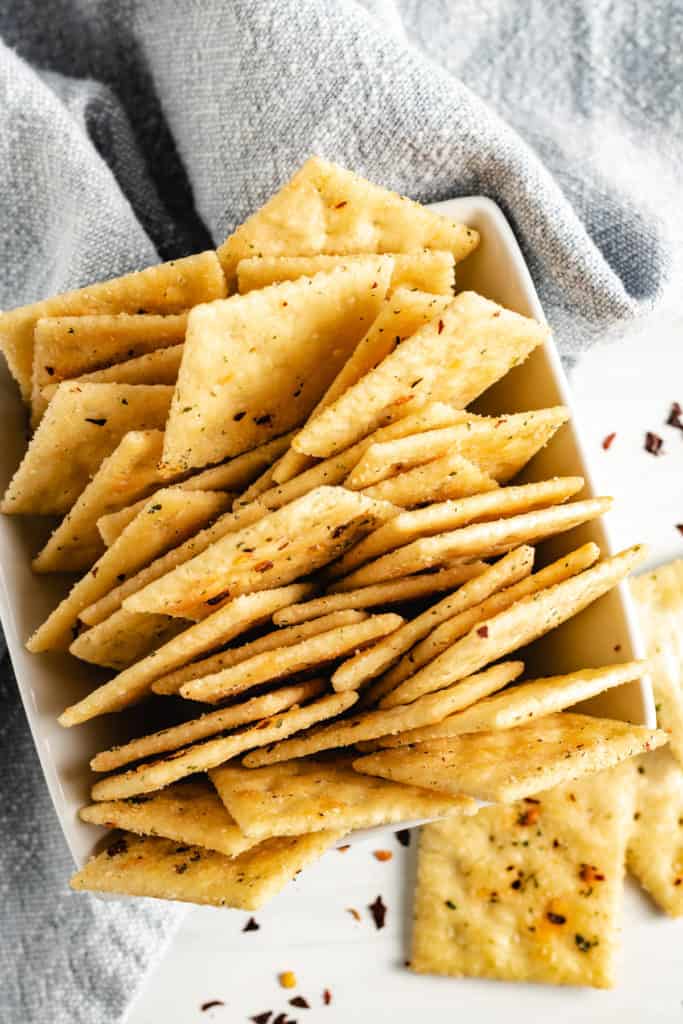 Top down view of the firecrackers recipe in a white dish.