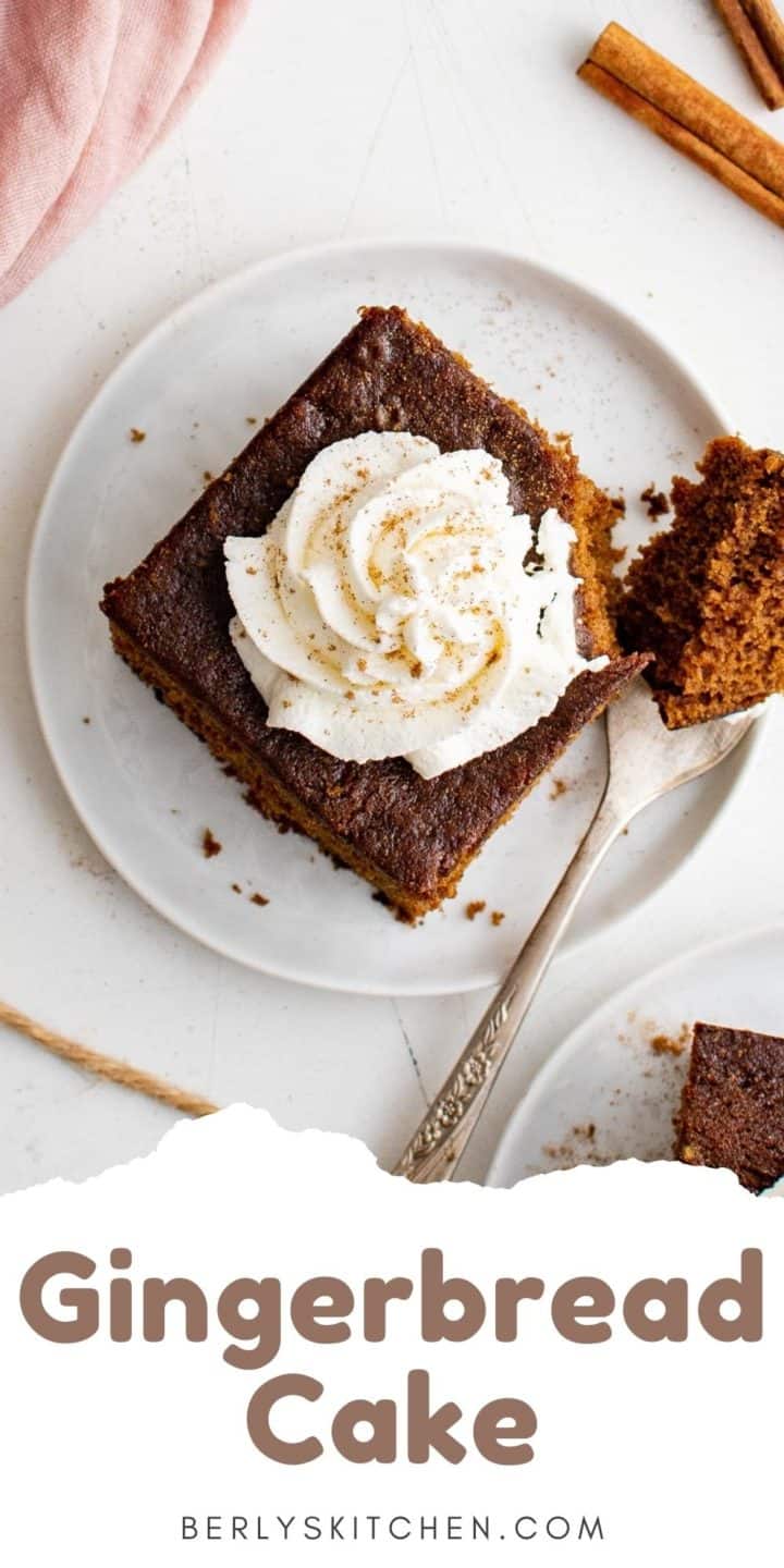 Fork on a plate of gingerbread cake.
