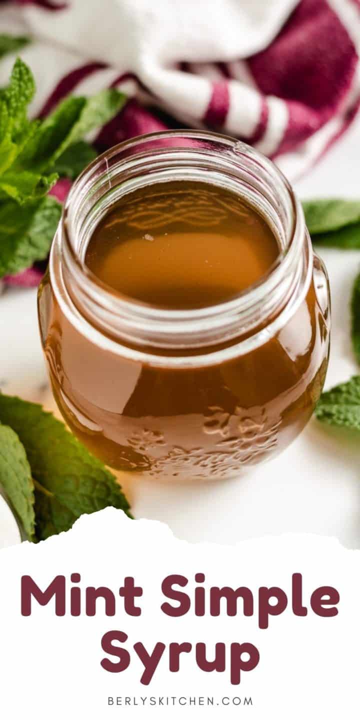 Jar filled with mint simple syrup.