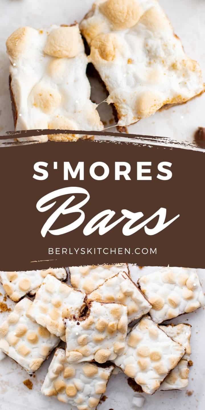 Two photos of s'mores bars in a collage.